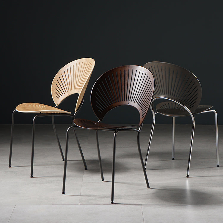 Silla de comedor de metal contemporáneo para uso doméstico Silla lateral de comedor con respaldo abierto