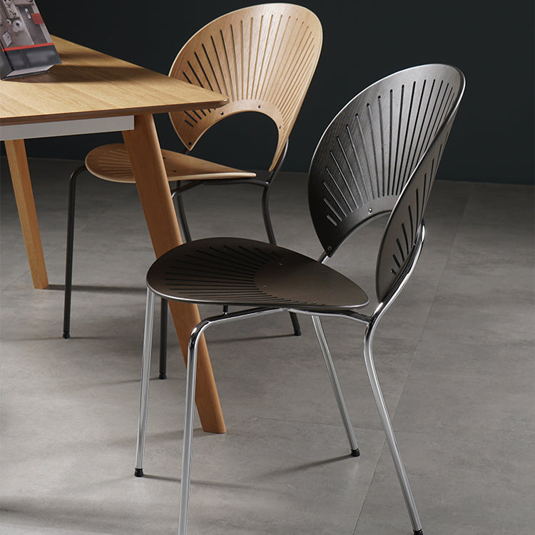 Silla de comedor de metal contemporáneo para uso doméstico Silla lateral de comedor con respaldo abierto