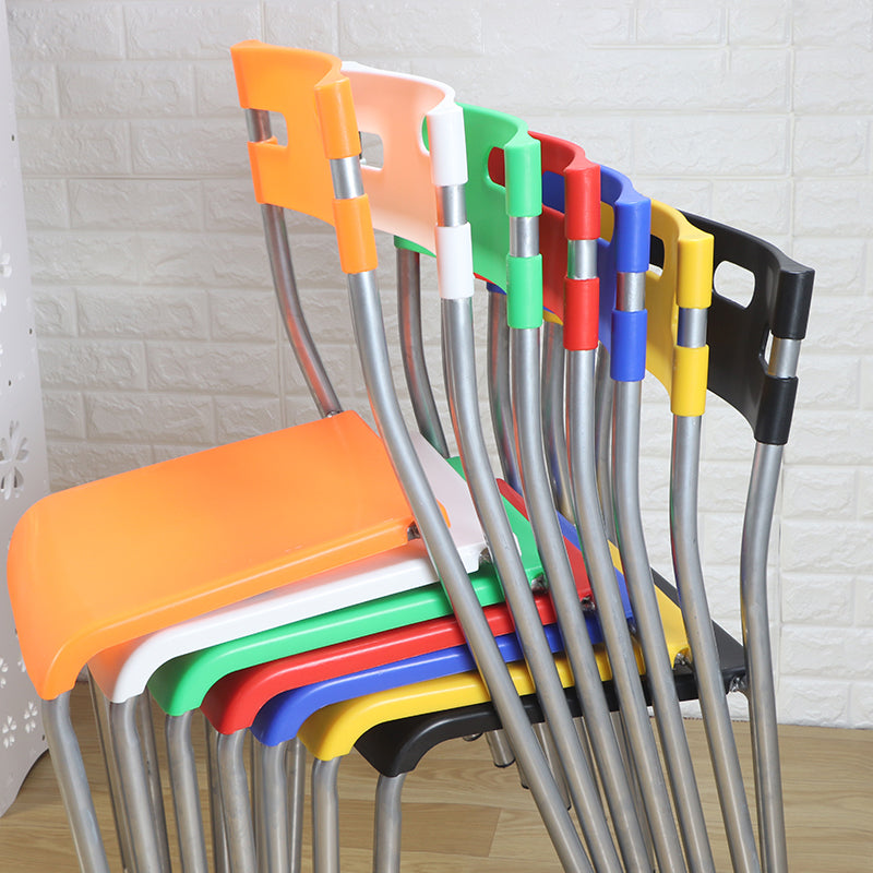 Silla de comedor contemporánea, silla lateral de comedor apilable sin brazos de metal con respaldo abierto