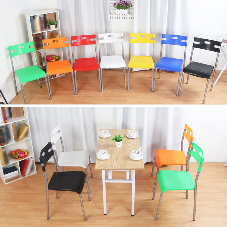 Silla de comedor contemporánea, silla lateral de comedor apilable sin brazos de metal con respaldo abierto