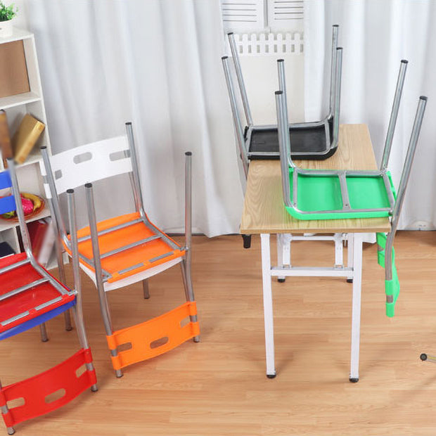 Silla de comedor contemporánea, silla lateral de comedor apilable sin brazos de metal con respaldo abierto