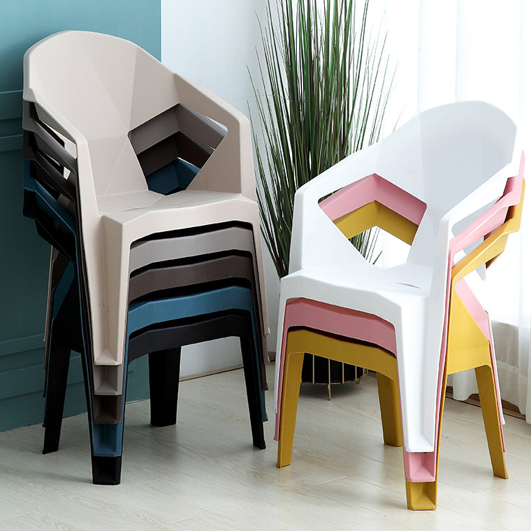 Sillón de comedor interior moderno, sillas de comedor de plástico caseras apilables