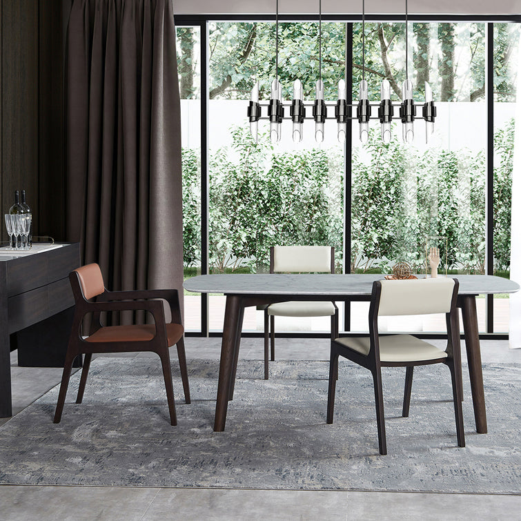 Contemporary Armless Dining Chairs Open Back Side Chair for Kitchen with Wooden Legs