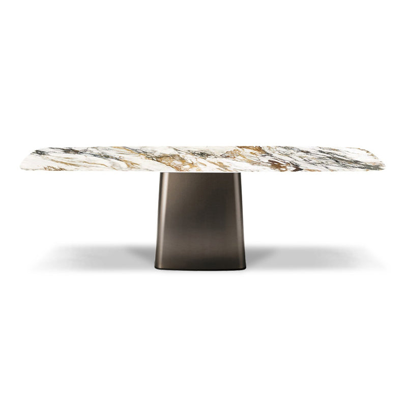 Mesa de piedra sinterizada de estilo de lujo Mesa de rectángulo de pedestal único para el hogar