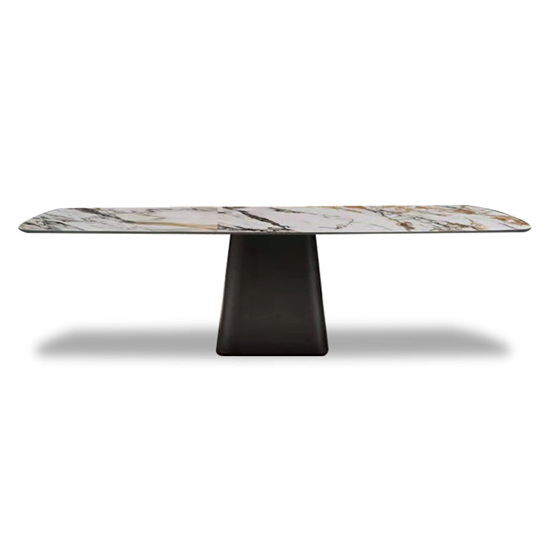 Mesa de piedra sinterizada de estilo de lujo Mesa de rectángulo de pedestal único para el hogar