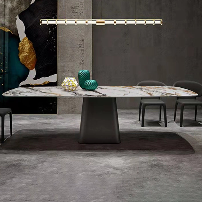 Mesa de piedra sinterizada de estilo de lujo Mesa de rectángulo de pedestal único para el hogar