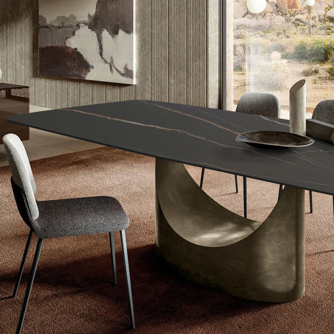 Mesa de comedor de piedra sinterizada Rectángulo de estilo industrial Mesa base de un solo pedestal para el hogar