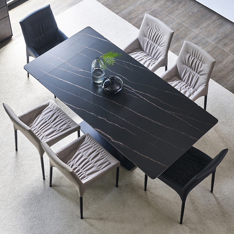Contemporary Rectangle Dining Room Table Sintered Stone Table with Black Pedestal Base