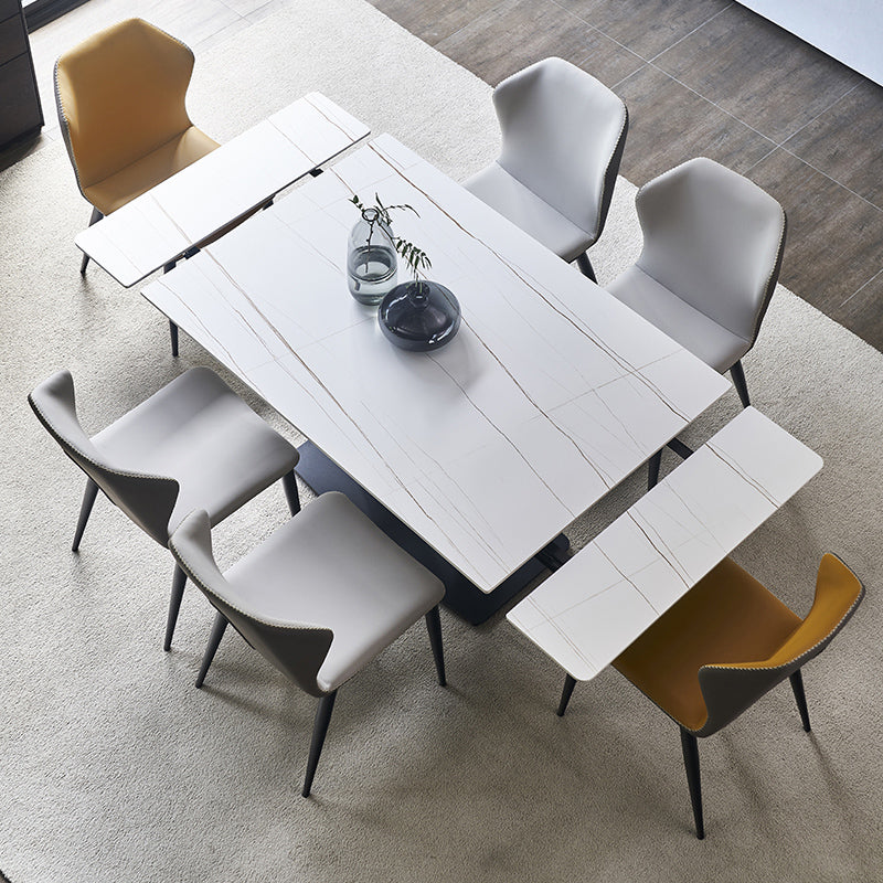 Contemporary Rectangle Dining Room Table Sintered Stone Table with Black Pedestal Base