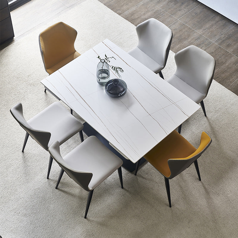 Contemporary Rectangle Dining Room Table Sintered Stone Table with Black Pedestal Base