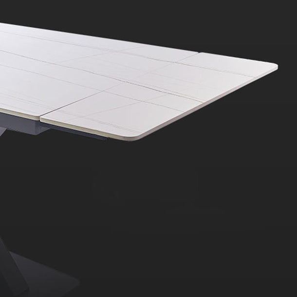 Contemporary Rectangle Dining Room Table Sintered Stone Table with Black Pedestal Base