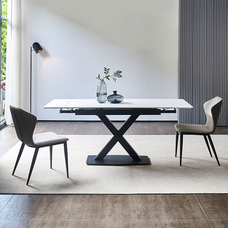 Contemporary Rectangle Dining Room Table Sintered Stone Table with Black Pedestal Base