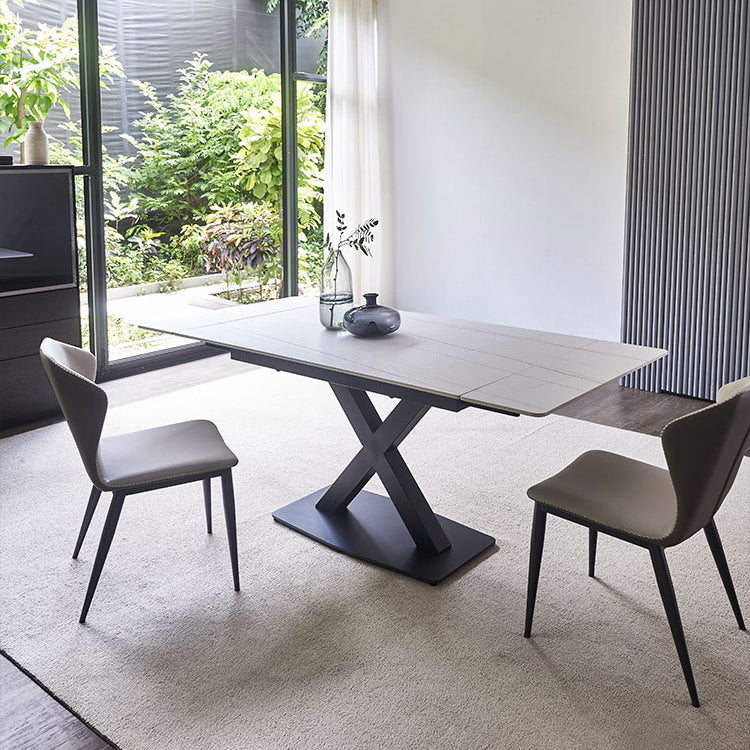 Contemporary Rectangle Dining Room Table Sintered Stone Table with Black Pedestal Base