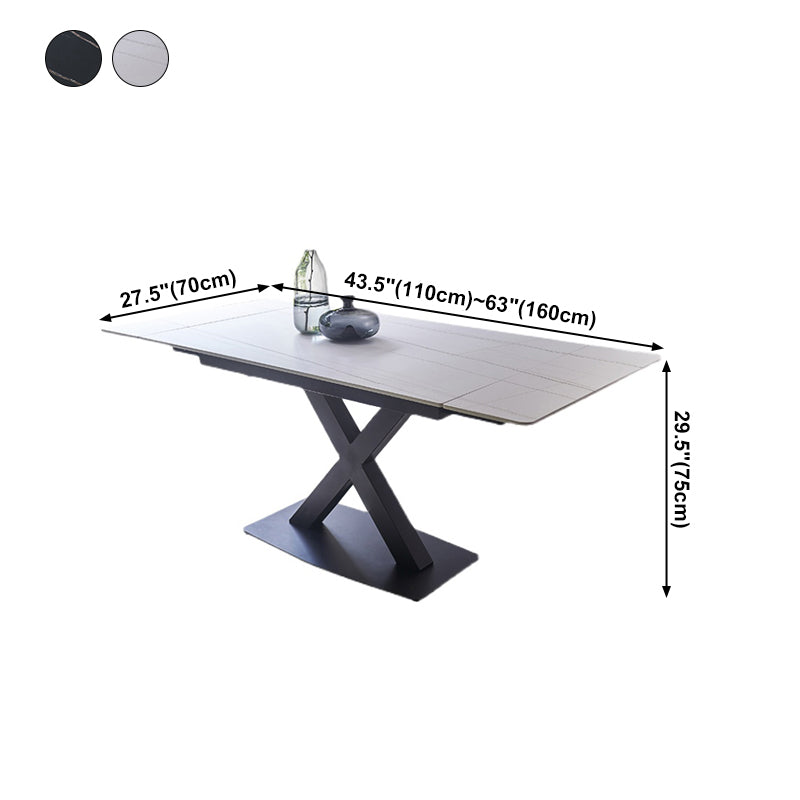 Contemporary Rectangle Dining Room Table Sintered Stone Table with Black Pedestal Base