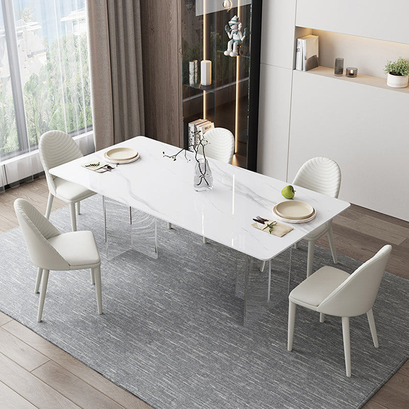 Moderne witte eettafel rechthoek gesinterde stenen eettafel met acrylbasis