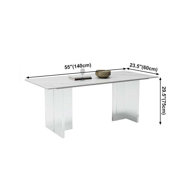 Moderne witte eettafel rechthoek gesinterde stenen eettafel met acrylbasis