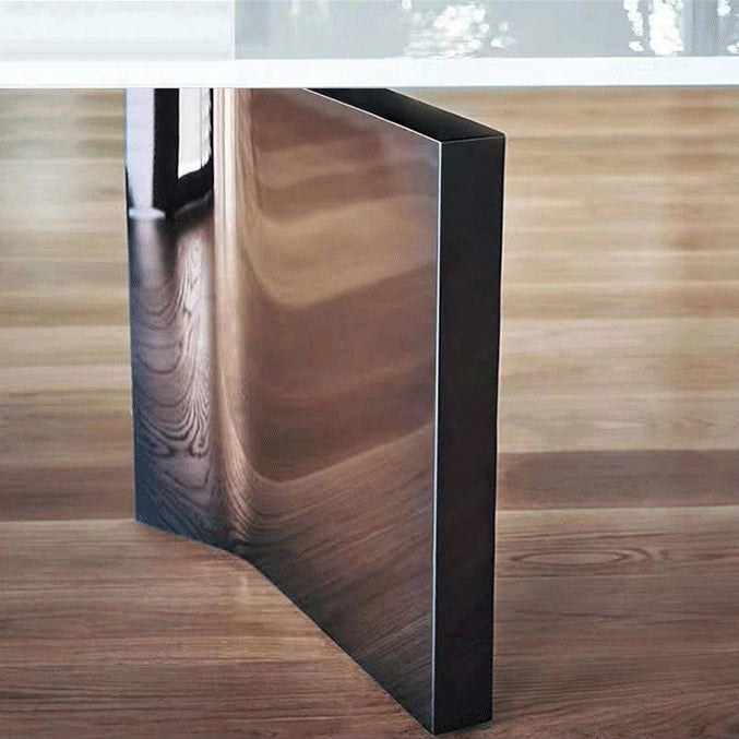 Mesa de comedor de lujo tradicional rectángulo Mesa de piedra sinterizada con pedestal doble dorado