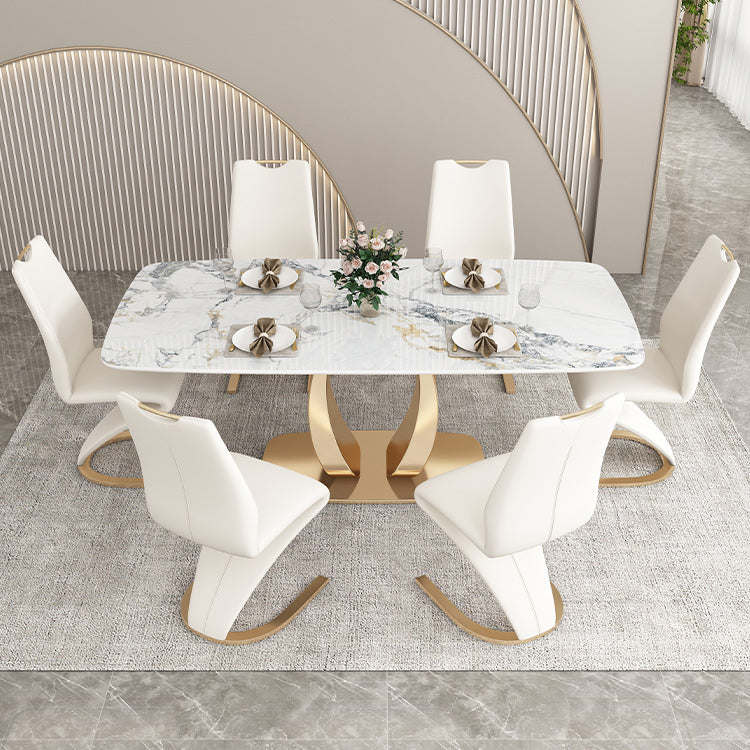 Mesa de comedor de lujo tradicional Mesa de comedor rectangular de piedra sinterizada con marco dorado