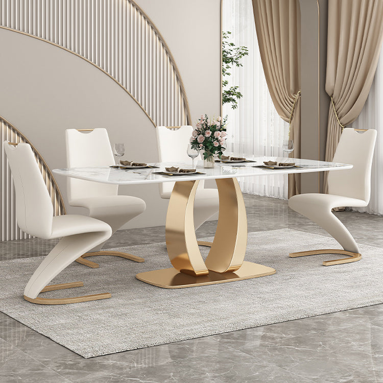 Mesa de comedor de lujo tradicional Mesa de comedor rectangular de piedra sinterizada con marco dorado