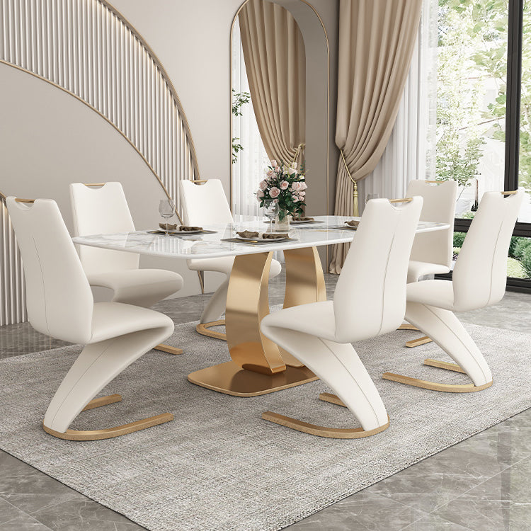 Mesa de comedor de lujo tradicional Mesa de comedor rectangular de piedra sinterizada con marco dorado