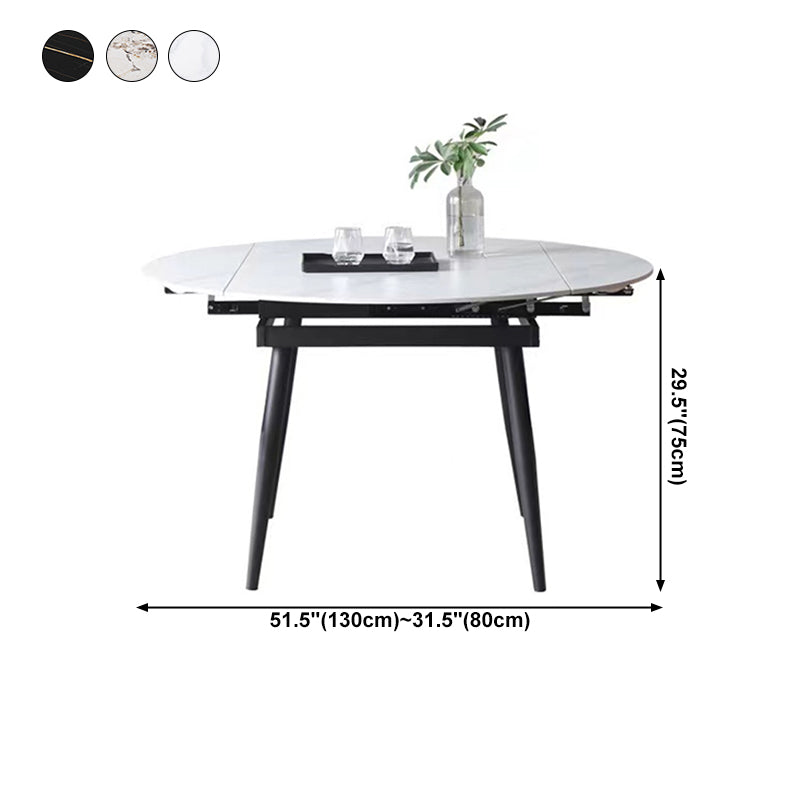53.15''L Round Contemporary Dining Table Sintered Stone Table with 4 Black Metal Legs