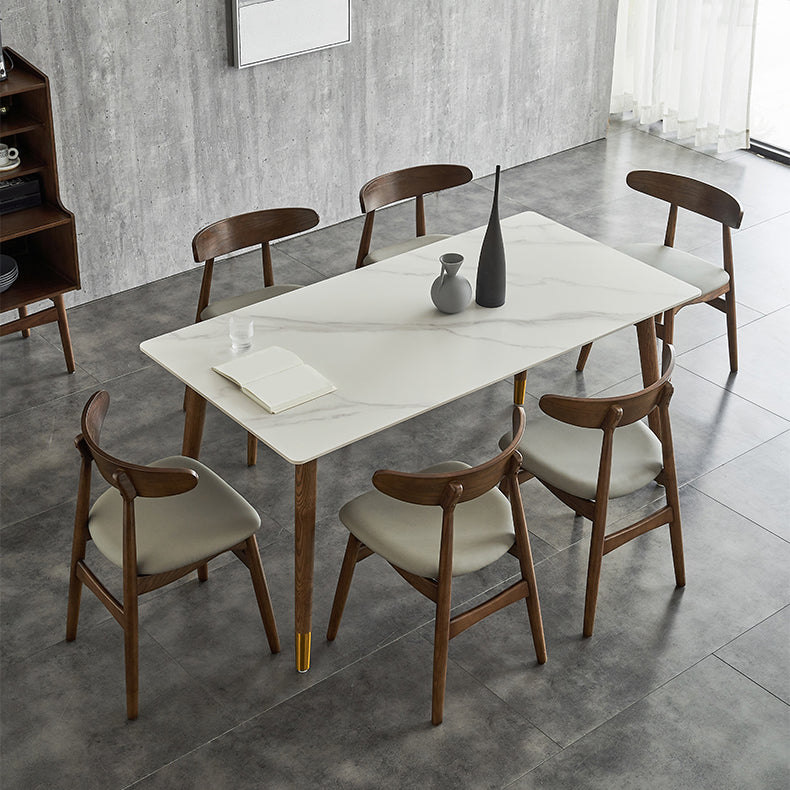 Mesa de comedor de lujo tradicional Mesa de comedor de piedra sinterizada con base de madera maciza