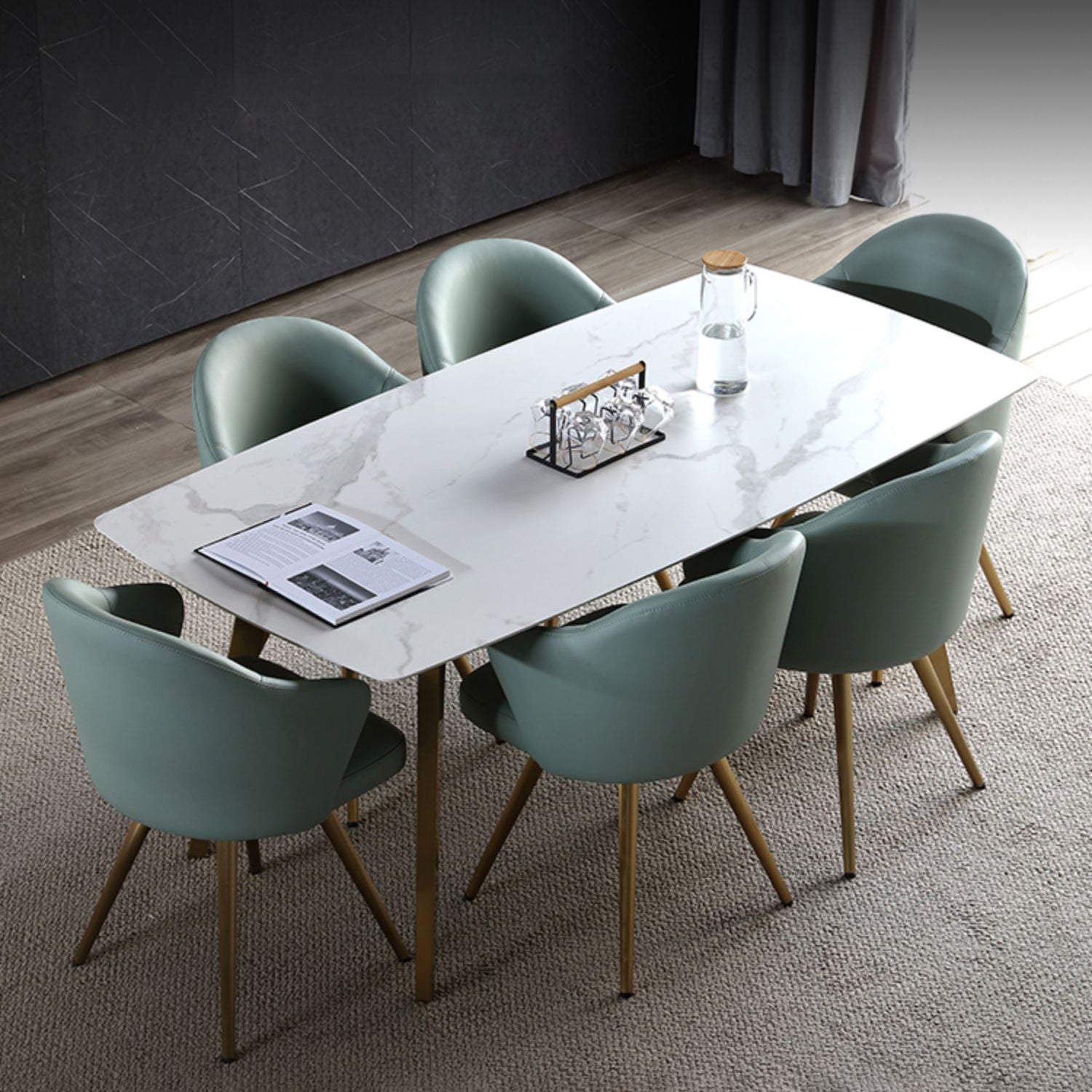 Traditionele luxe eettafel Sintered Stone 4 Legs Tafel met gouden frame