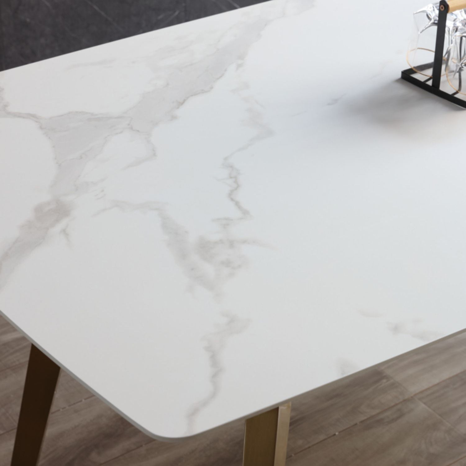 Traditionele luxe eettafel Sintered Stone 4 Legs Tafel met gouden frame