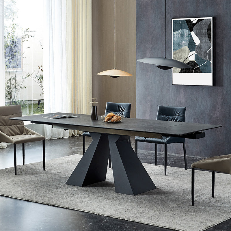 Mesa de comedor de comedor gris moderna Mesa de comedor de piedra sinterizada con base de metal