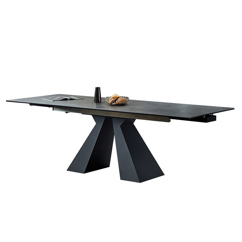 Mesa de comedor de comedor gris moderna Mesa de comedor de piedra sinterizada con base de metal