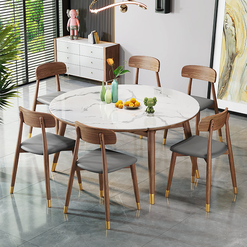 Traditional Luxury Dining Table Round Sintered Stone Dining Table with Wooden Base