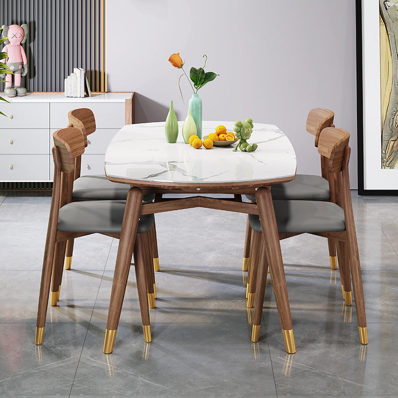 Traditional Luxury Dining Table Round Sintered Stone Dining Table with Wooden Base