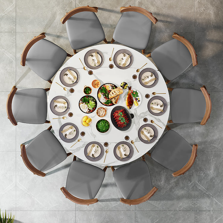 Traditional Luxury Dining Table Round Sintered Stone Dining Table with Wooden Base
