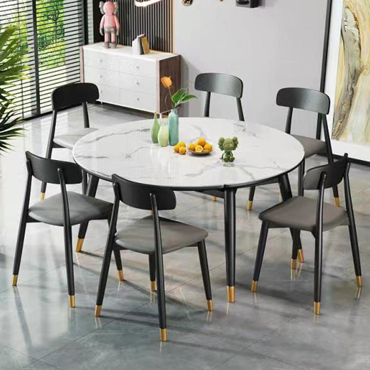 Traditional Luxury Dining Table Round Sintered Stone Dining Table with Wooden Base
