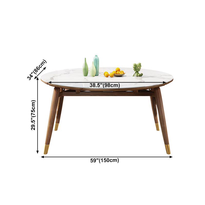 Traditional Luxury Dining Table Round Sintered Stone Dining Table with Wooden Base