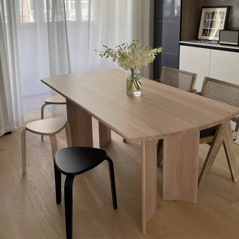 Rectangle Casual Dining Table Wood Color Fixed Table with Pinewood Solid Wood