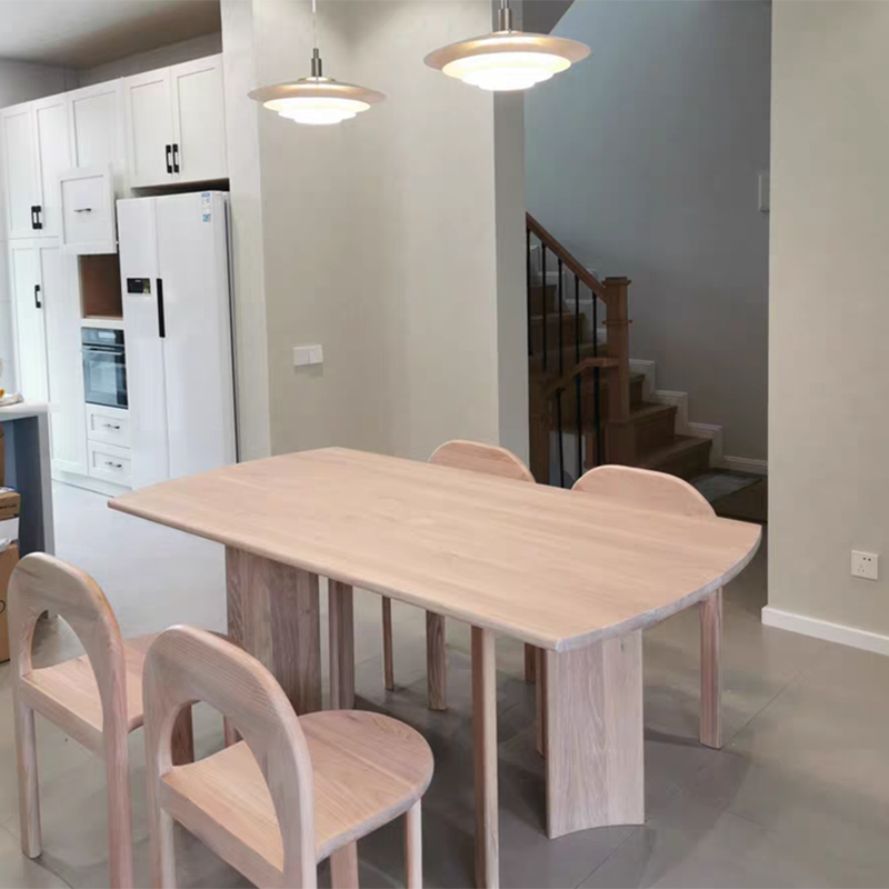 Rectangle Casual Dining Table Wood Color Fixed Table with Pinewood Solid Wood