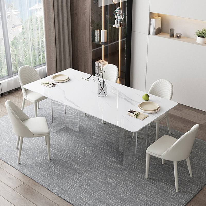 Modern White Dining Table Rectangle Sintered Stone Dining Table with Acrylic Legs