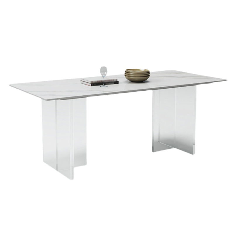 Modern White Dining Table Rectangle Sintered Stone Dining Table with Acrylic Legs