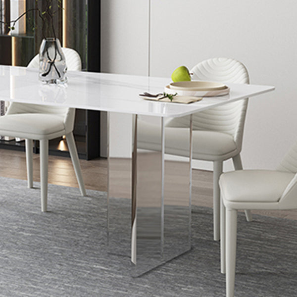 Modern White Dining Table Rectangle Sintered Stone Dining Table with Acrylic Legs