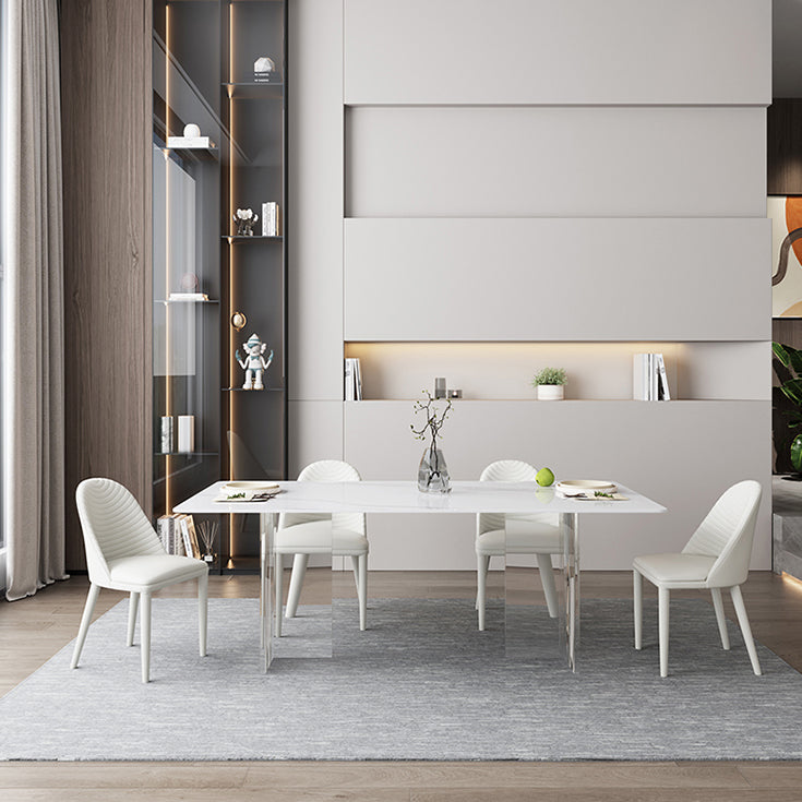 Modern White Dining Table Rectangle Sintered Stone Dining Table with Acrylic Legs