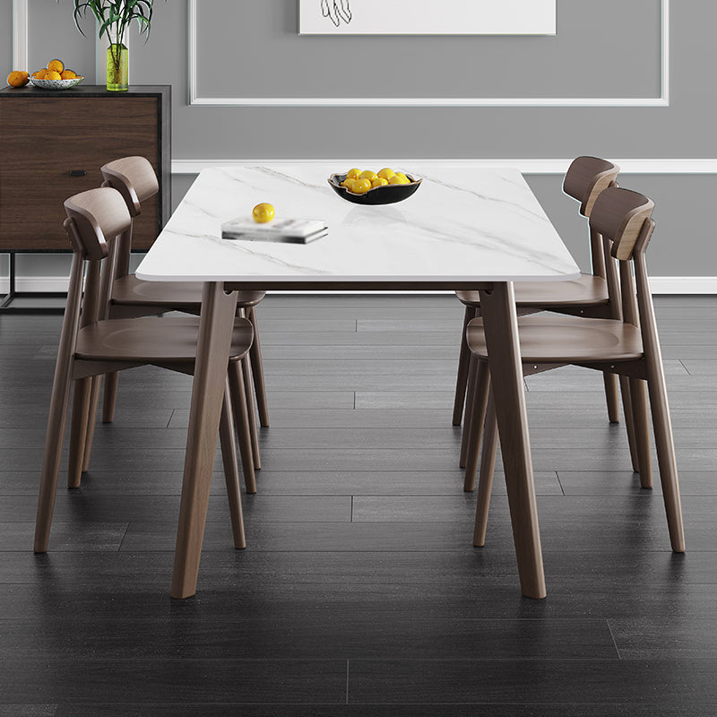Rectangle Industrial Dining Table White Fixed Table with Sintered Stone