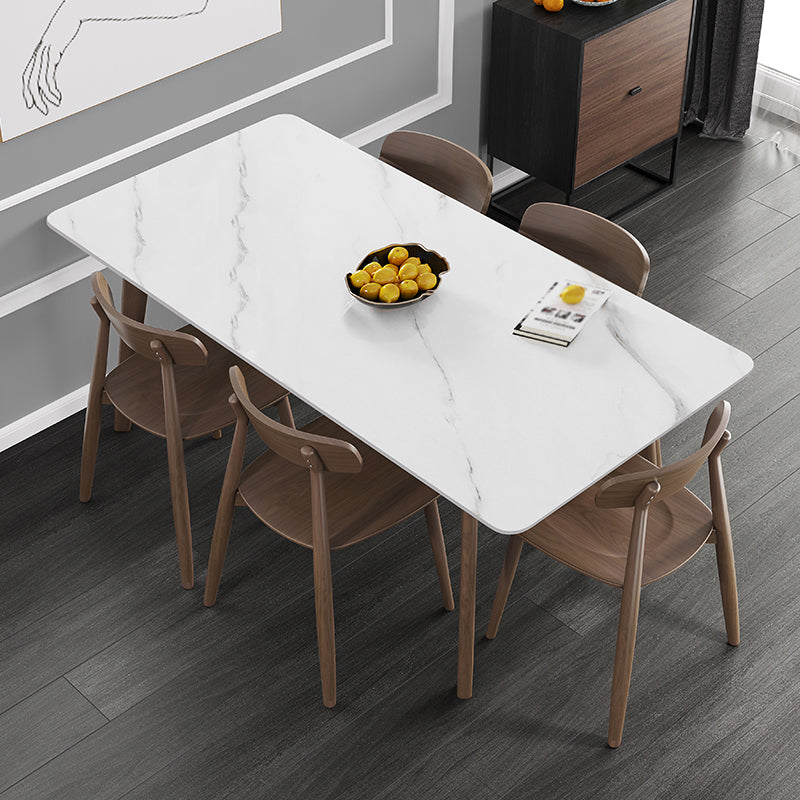 Rectangle Industrial Dining Table White Fixed Table with Sintered Stone