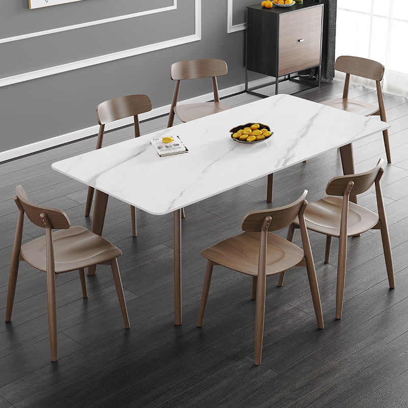 Rectangle Industrial Dining Table White Fixed Table with Sintered Stone