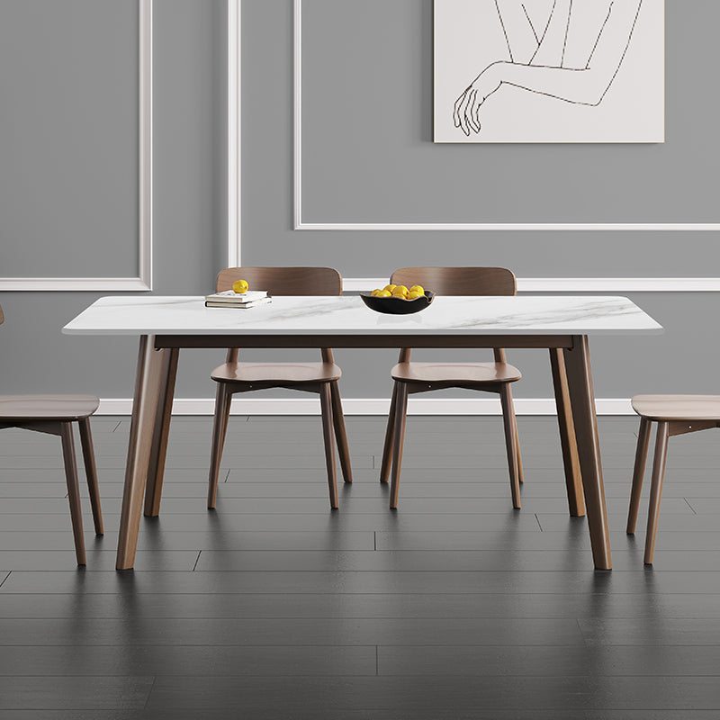 Rectangle Industrial Dining Table White Fixed Table with Sintered Stone