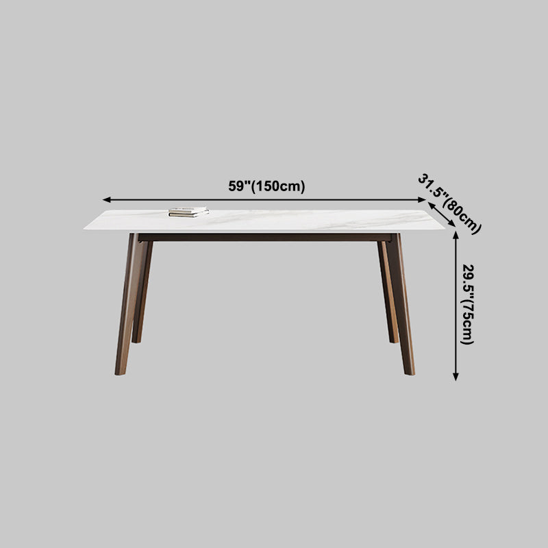 Rectangle Industrial Dining Table White Fixed Table with Sintered Stone