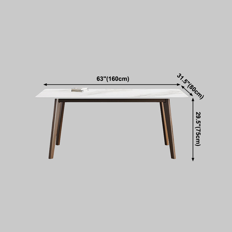 Rectangle Industrial Dining Table White Fixed Table with Sintered Stone