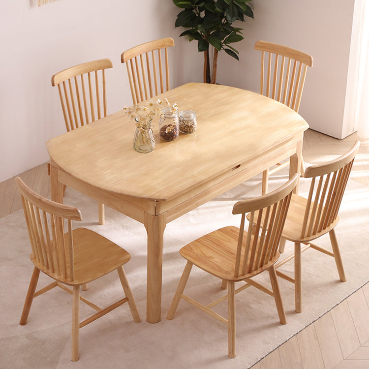 Modern Round Dining Table Brown Solid Wood Drop-Leaf Dining Table with 4 legs