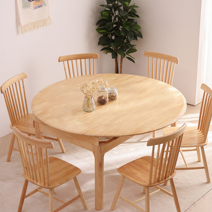 Modern Round Dining Table Brown Solid Wood Drop-Leaf Dining Table with 4 legs