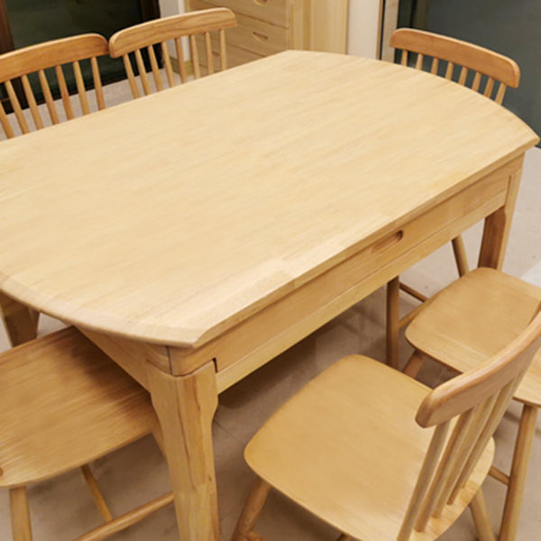 Modern Round Dining Table Brown Solid Wood Drop-Leaf Dining Table with 4 legs